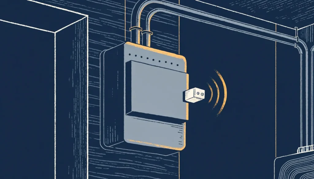 Illustrasjon av en smart strømmåler med en sensor koblet til HAN-porten